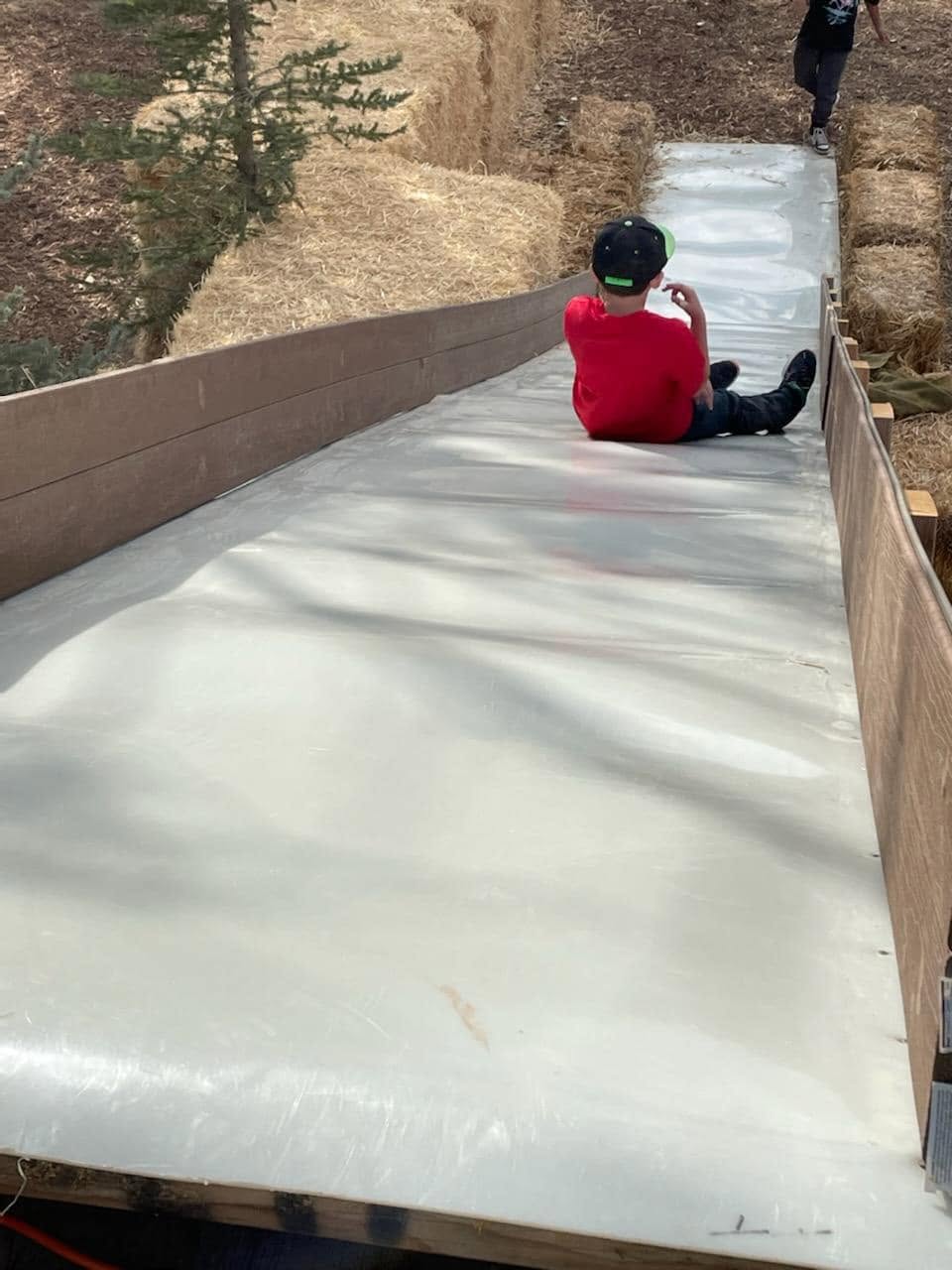 Child riding the giant outdoor slide